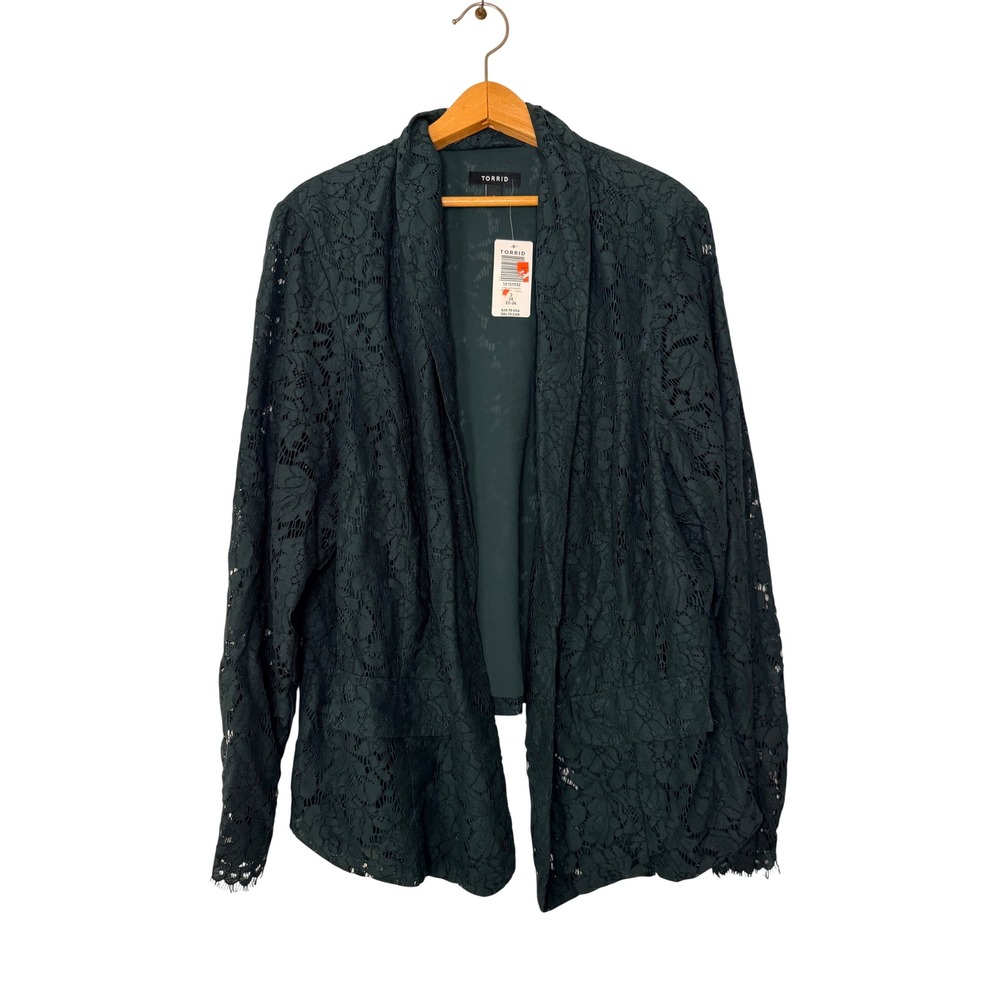 NEW Torrid Green Lace Floral Open Front Blazer Jacket 3X 22-24 Whimsical Office